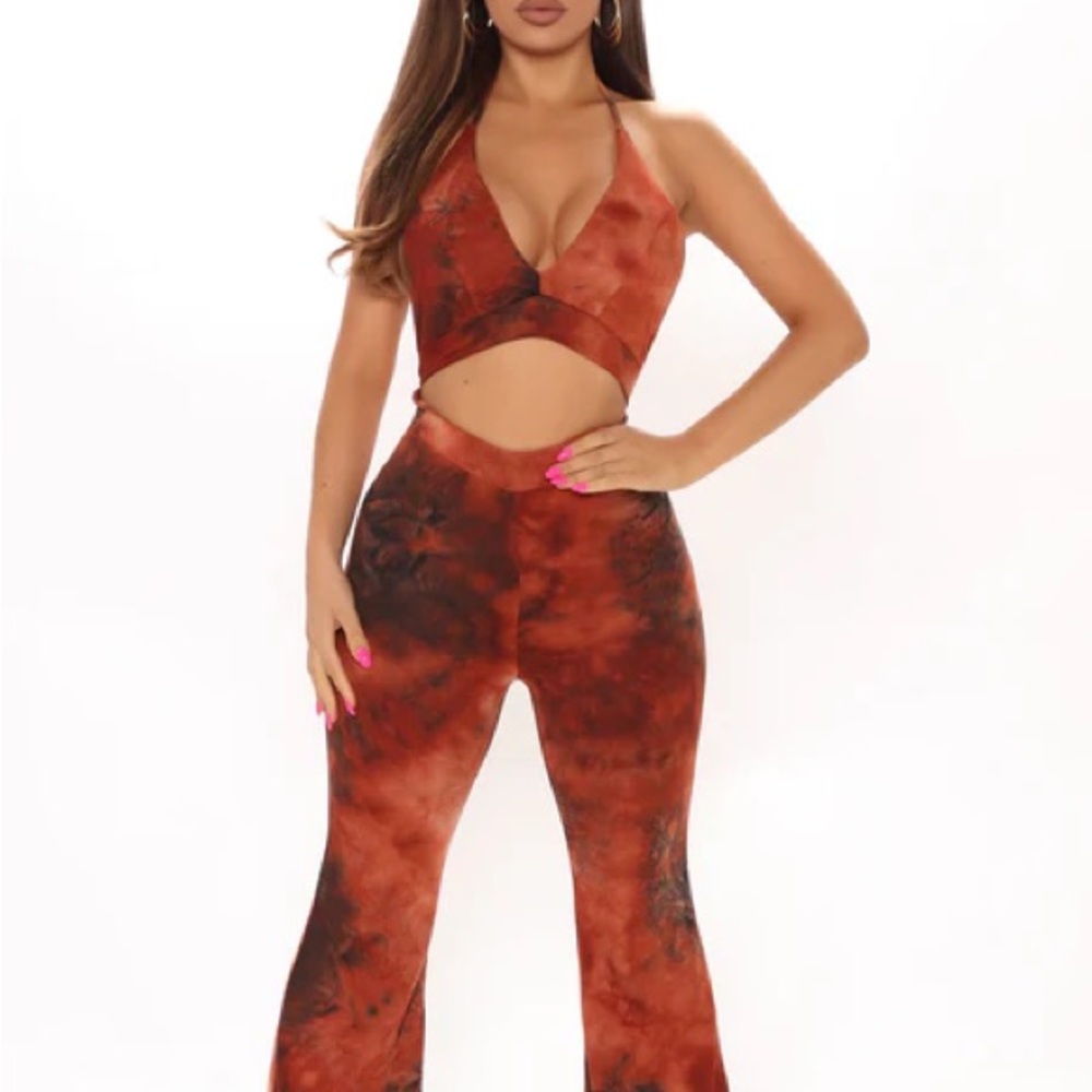 Vibrant Orange and Black Tie-Dye Jumpsuit with Flared Legs